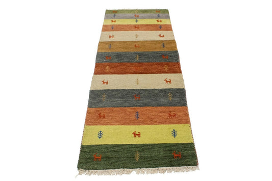 Multicolored Striped Tribal 3X6 Indo-Gabbeh Oriental Rug