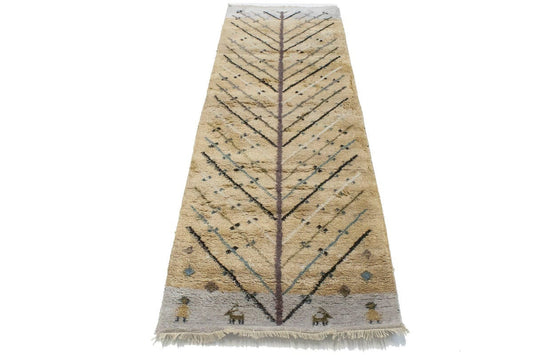 Beige Pictorial Tribal 3X8 Indo-Gabbeh Oriental Runner Rug