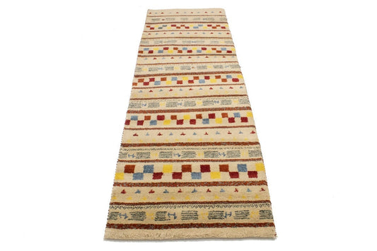 Cream Stripes Tribal 3X8 Indo-Gabbeh Oriental Runner Rug