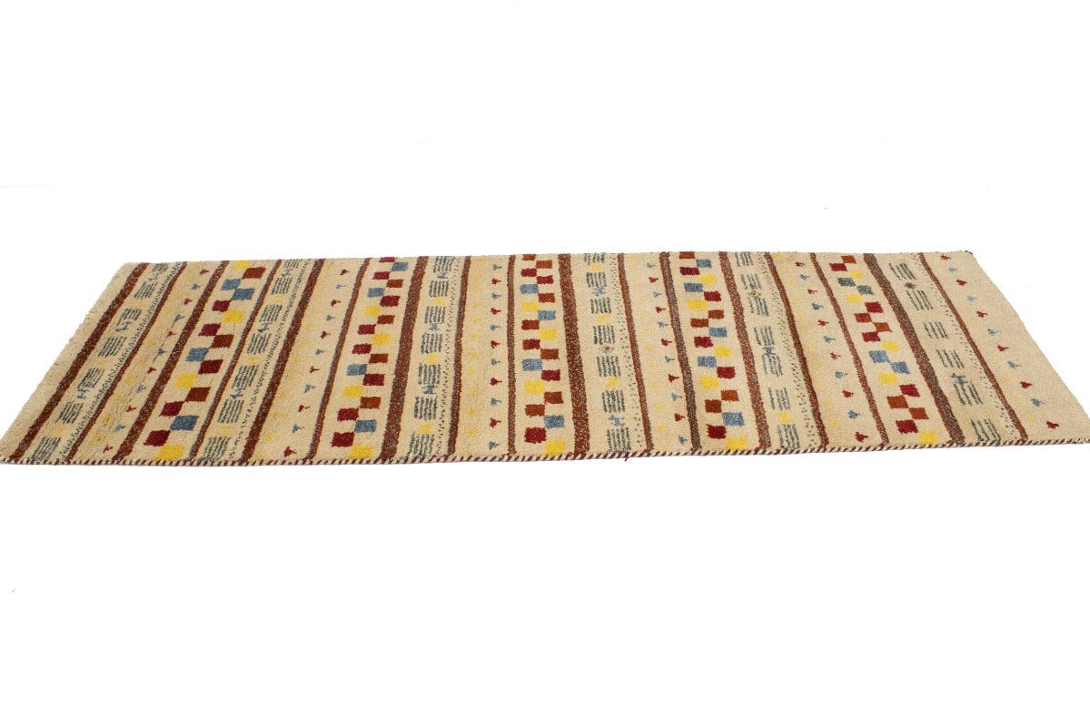 Cream Stripes Tribal 3X8 Indo-Gabbeh Oriental Runner Rug