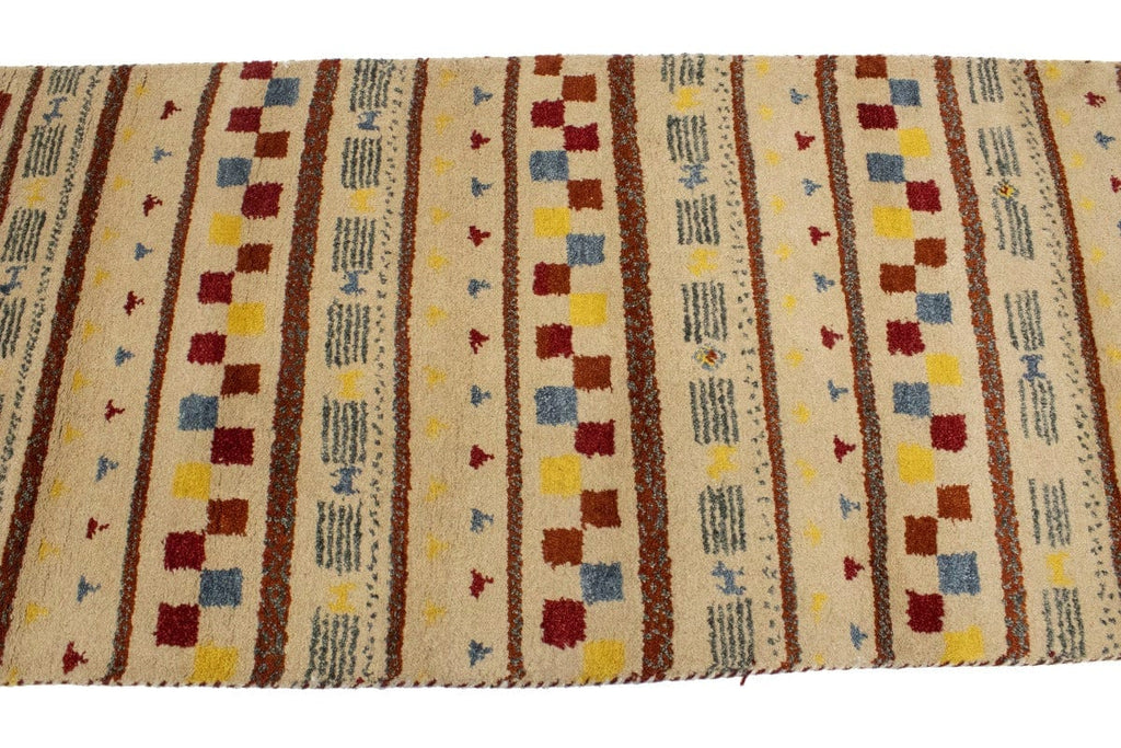 Cream Stripes Tribal 3X8 Indo-Gabbeh Oriental Runner Rug