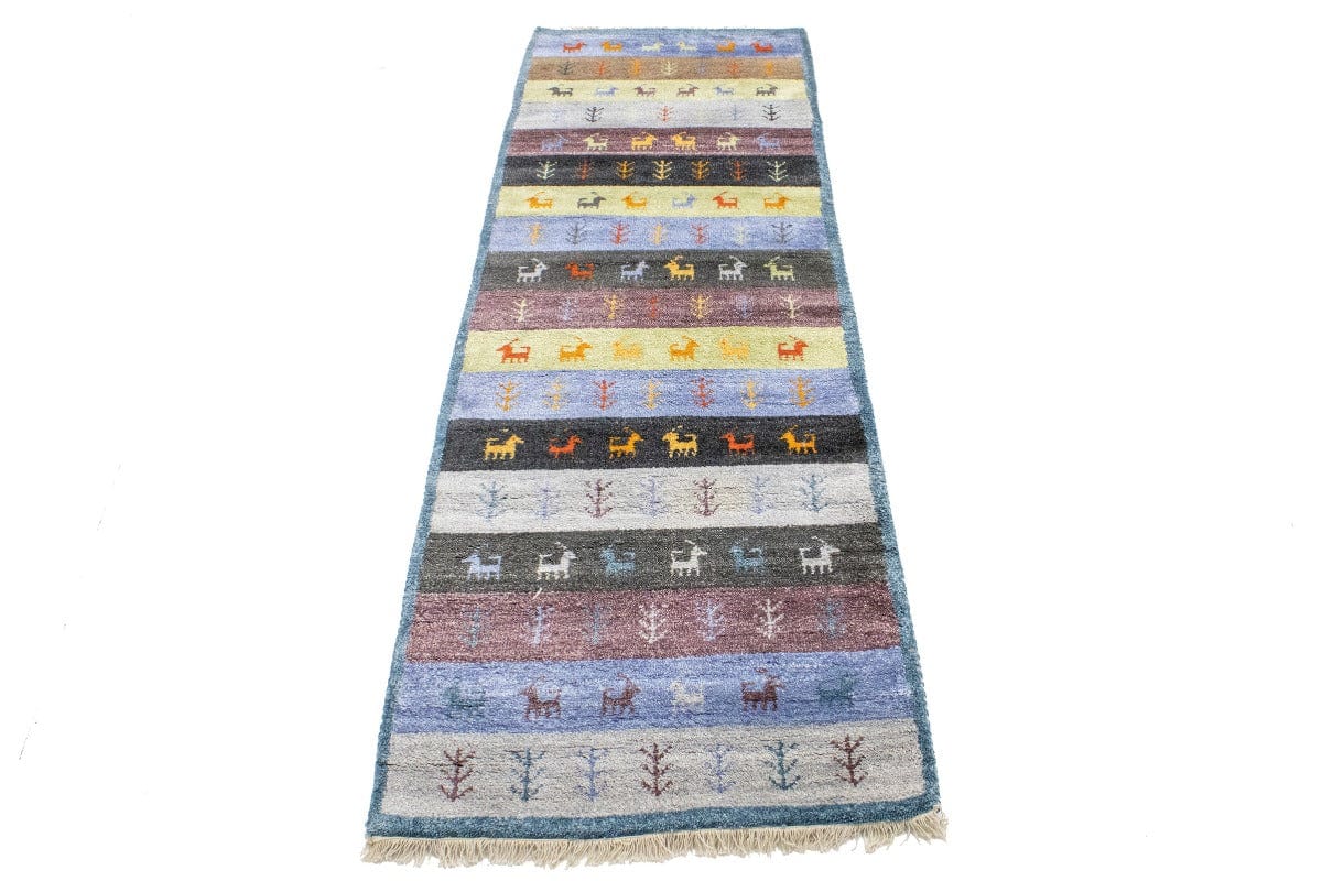 Multicolored Stripes Tribal 3X8 Indo-Gabbeh Oriental Runner Rug