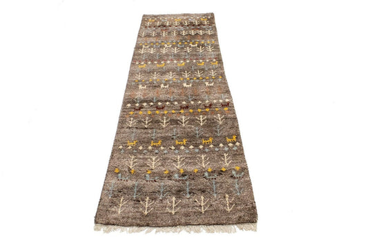 Brown Pictorial Tribal 3X8 Indo-Gabbeh Oriental Runner Rug