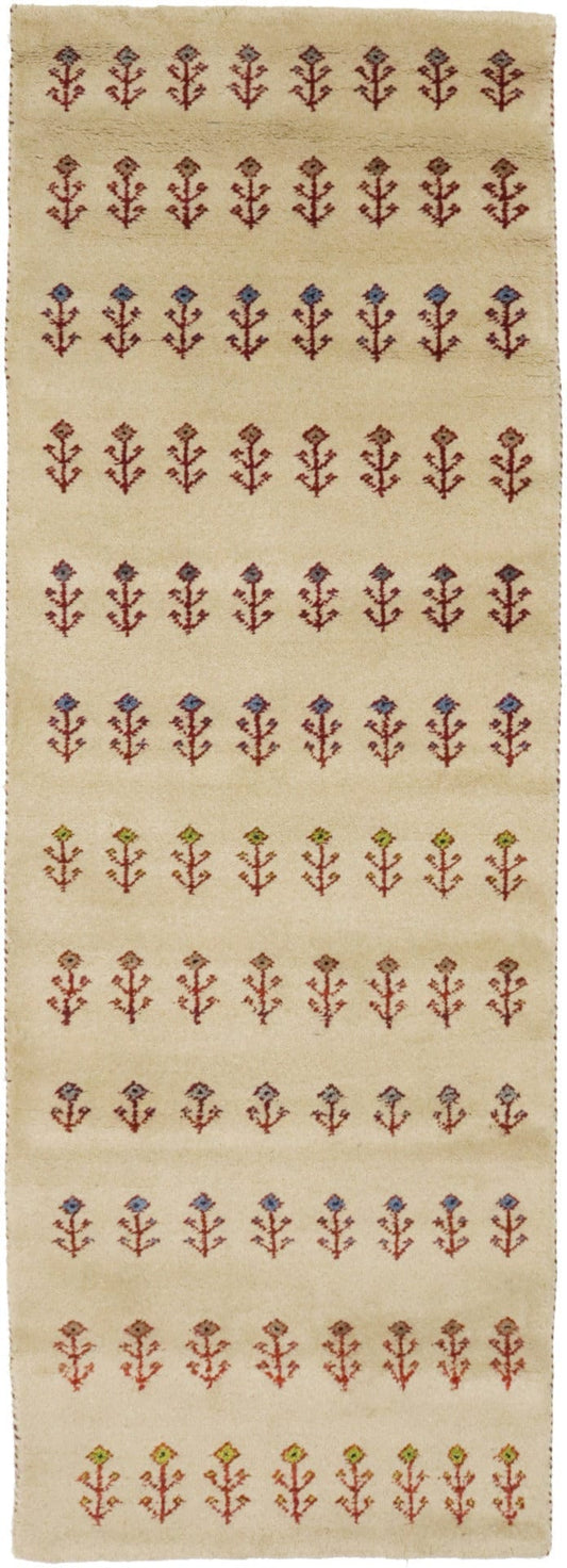 Beige Floral Tribal 3X8 Indo-Gabbeh Oriental Runner Rug