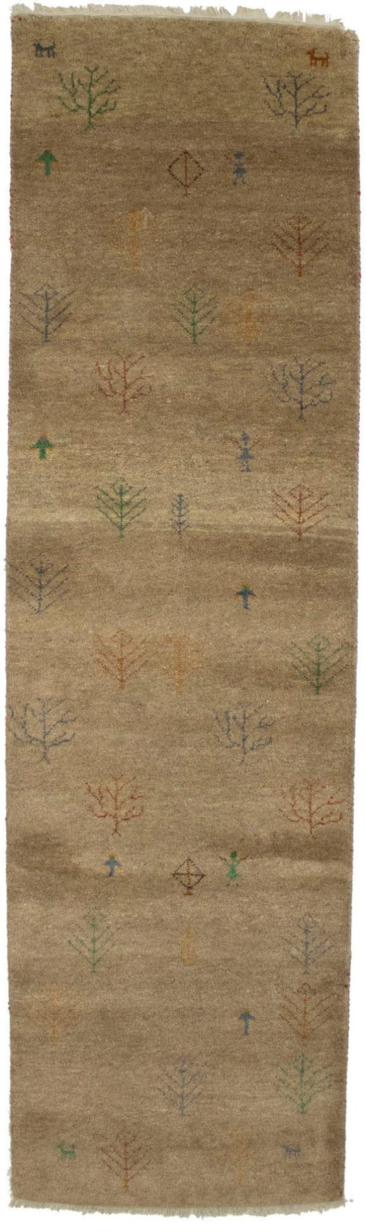 Beige Tribal Pictorial 2'8X9'5 Indo-Gabbeh Oriental Runner Rug