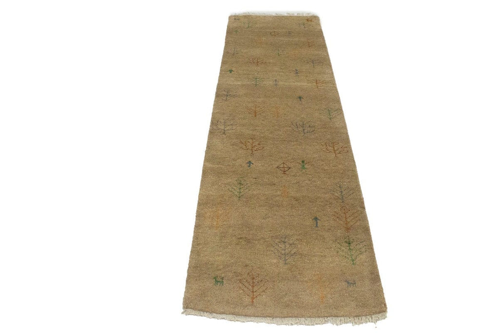 Beige Tribal Pictorial 2'8X9'5 Indo-Gabbeh Oriental Runner Rug