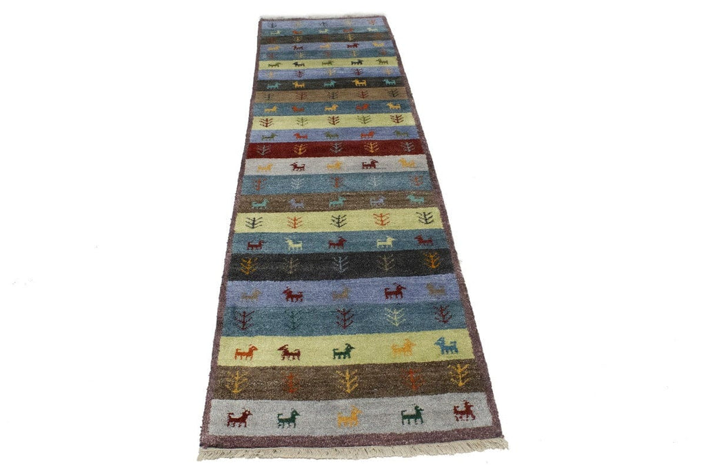 Multicolored Stripes Tribal 2'6X9'8 Indo-Gabbeh Oriental Runner Rug