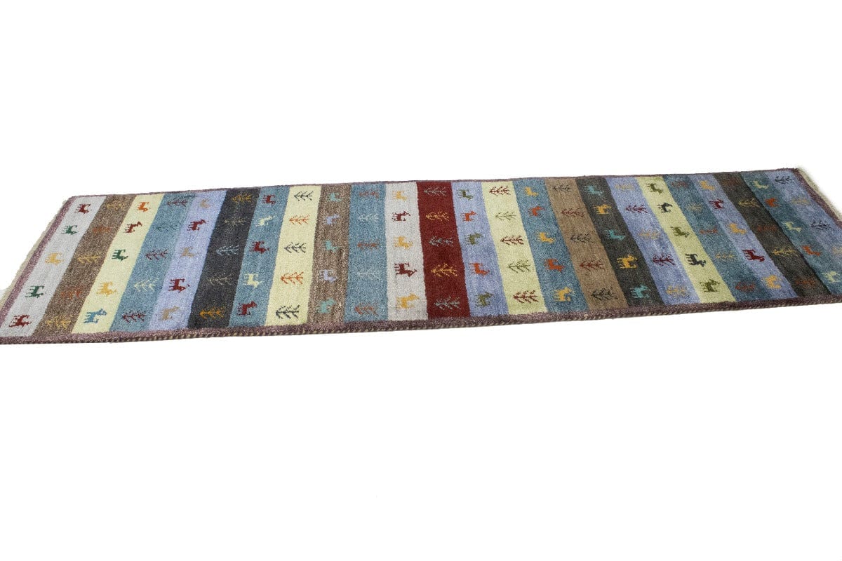 Multicolored Stripes Tribal 2'6X9'8 Indo-Gabbeh Oriental Runner Rug