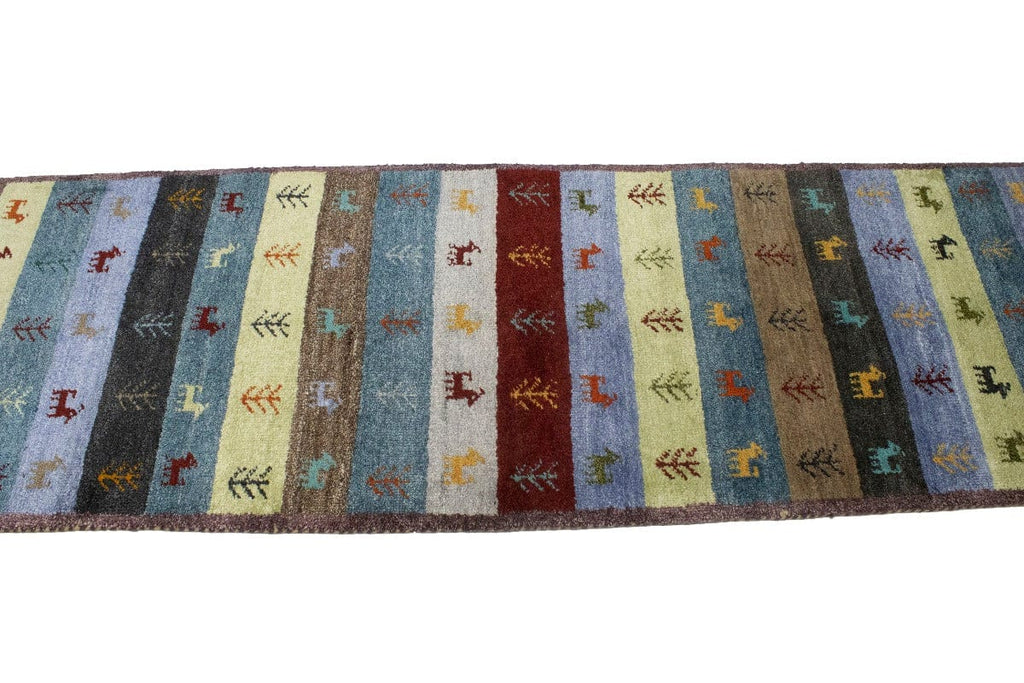 Multicolored Stripes Tribal 2'6X9'8 Indo-Gabbeh Oriental Runner Rug