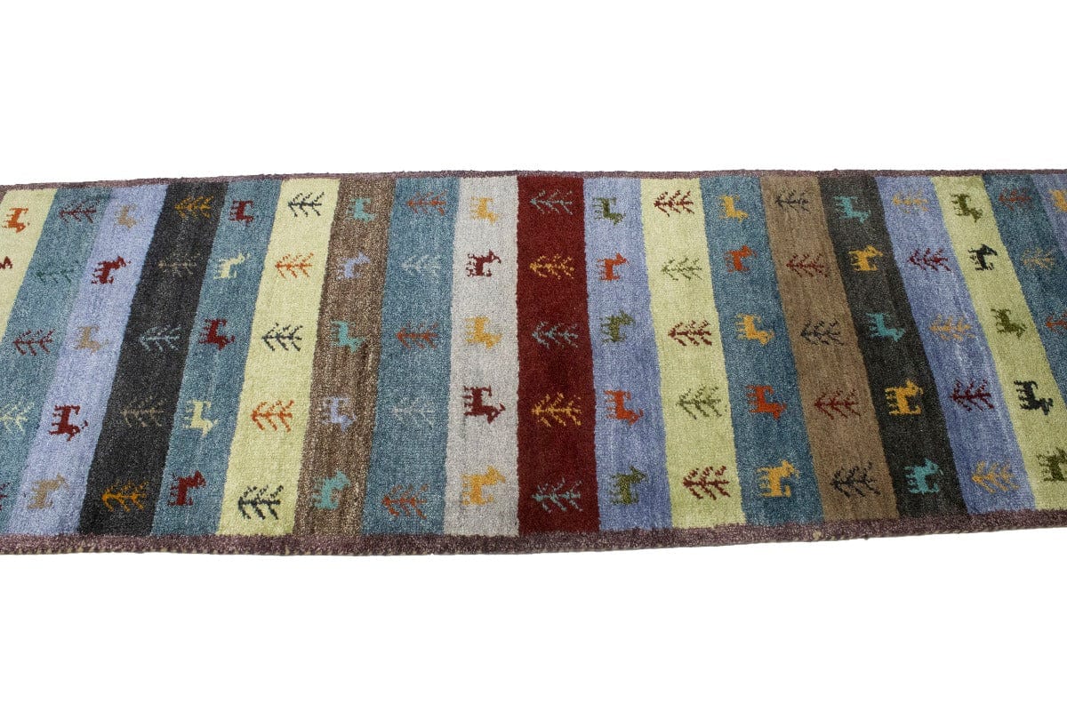 Multicolored Stripes Tribal 2'6X9'8 Indo-Gabbeh Oriental Runner Rug