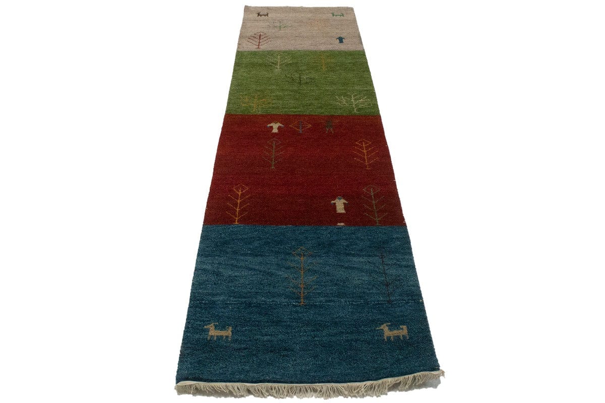 Multicolored Tribal Stripes 3X10 Indo-Gabbeh Oriental Runner Rug