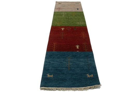 Multicolored Tribal Stripes 3X10 Indo-Gabbeh Oriental Runner Rug