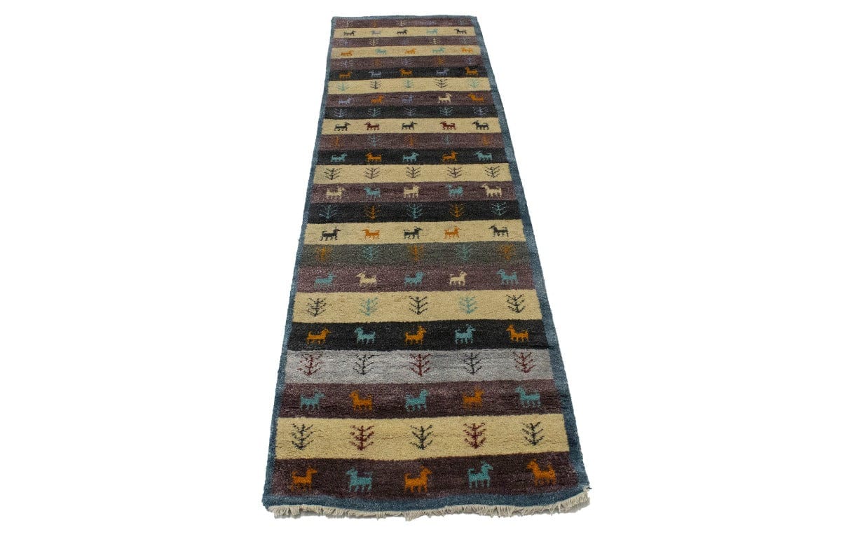 Multicolored Stripes Tribal 3X10 Indo-Gabbeh Oriental Runner Rug