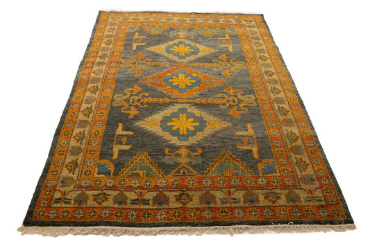 Gray Geometric 6X8 Kazak Oriental Rug