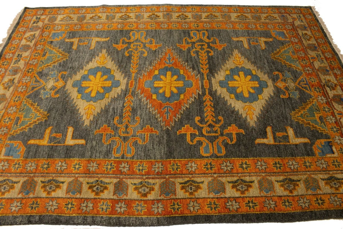 Gray Geometric 6X8 Kazak Oriental Rug