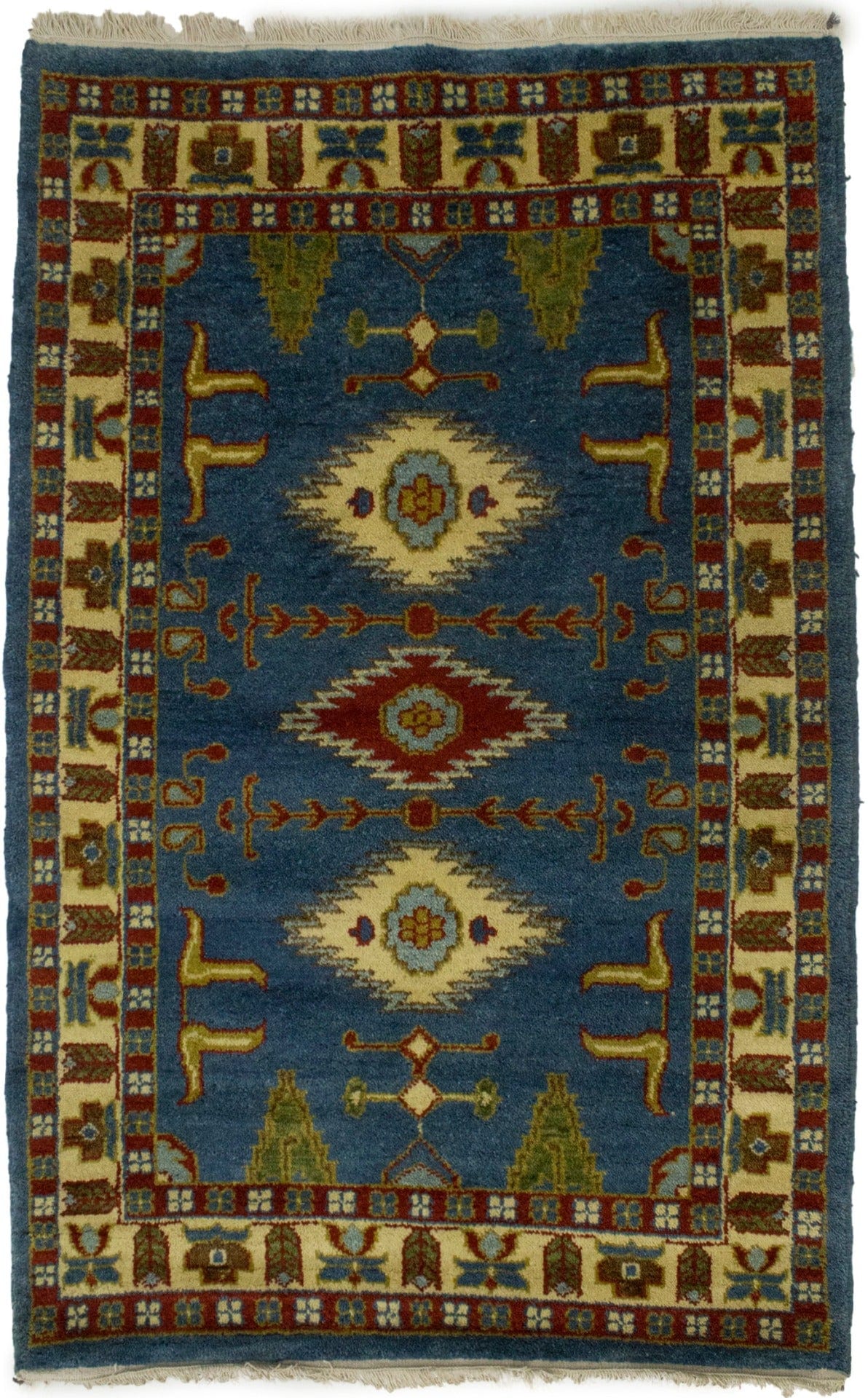 Blue Geometric 3'4X5'2 Kazak Oriental Rug