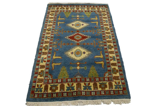 Blue Geometric 3'4X5'2 Kazak Oriental Rug