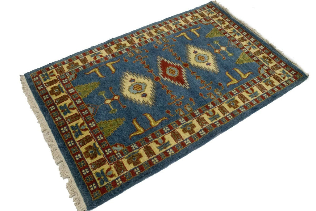 Blue Geometric 3'4X5'2 Kazak Oriental Rug