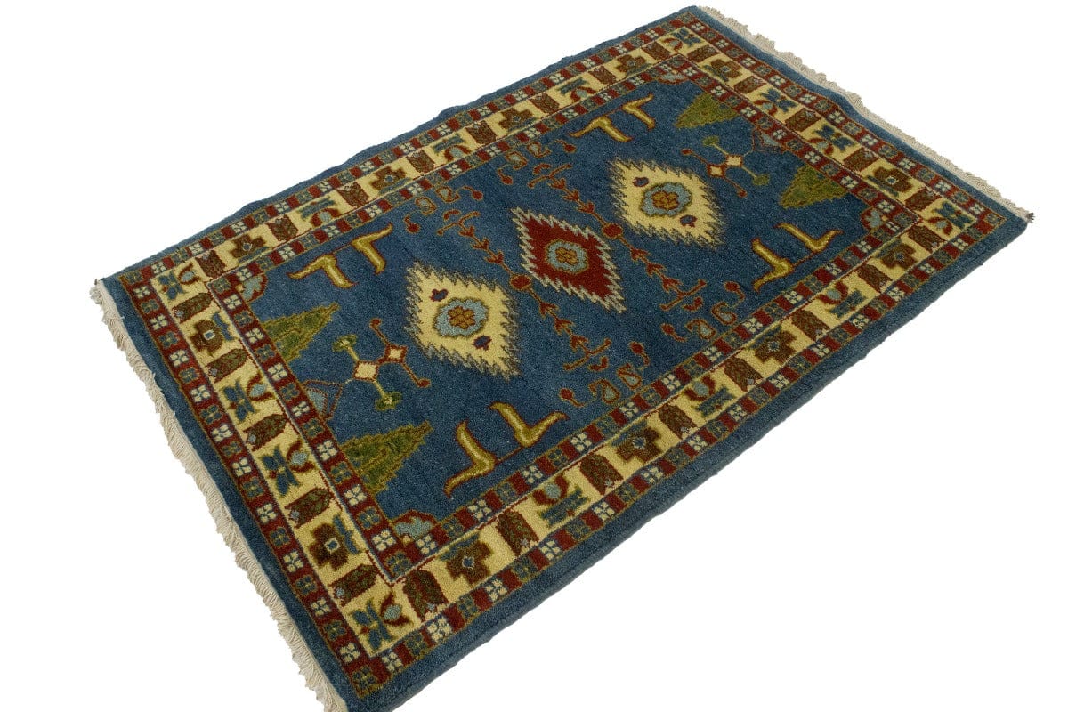 Blue Geometric 3'4X5'2 Kazak Oriental Rug