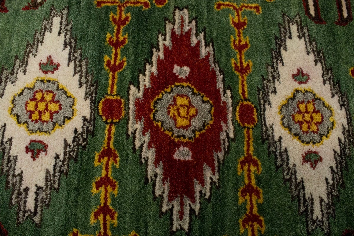 Green Geometric 3'5X5 Kazak Oriental Rug