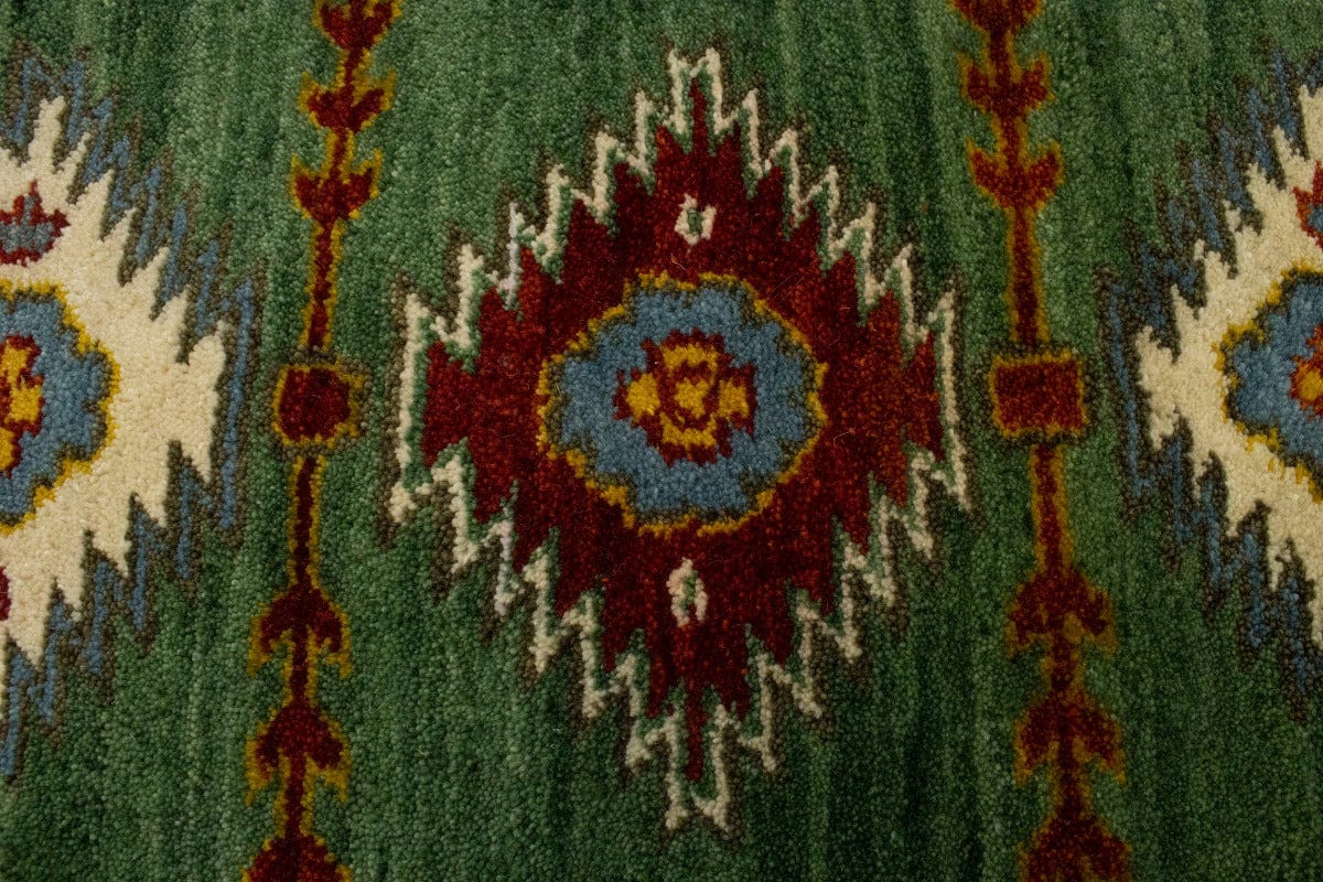 Green Geometric 3X5 Kazak Oriental Rug