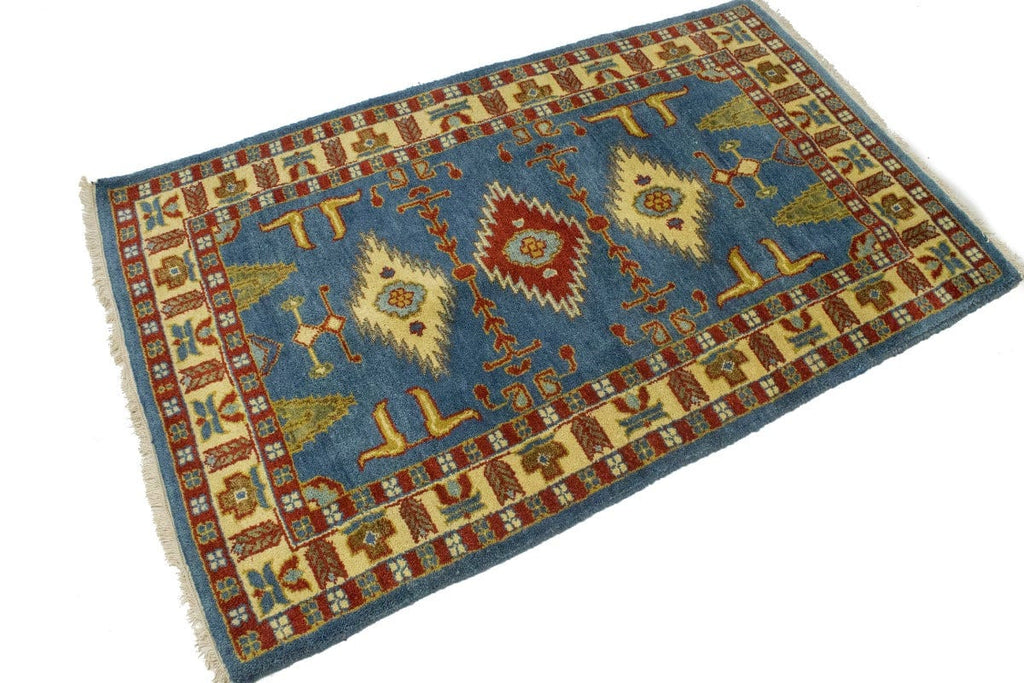 Blue Geometric 3X5 Kazak Oriental Rug