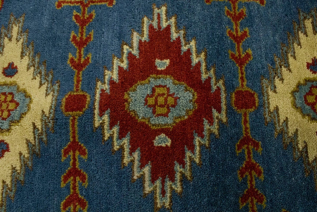 Blue Geometric 3X5 Kazak Oriental Rug