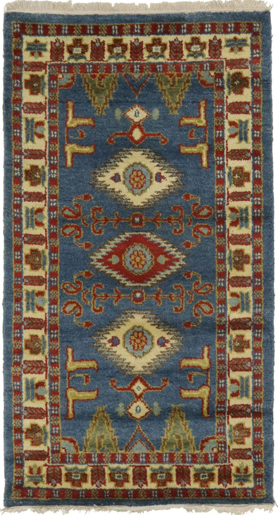 Blue Geometric 2'7X4'8 Kazak Oriental Rug