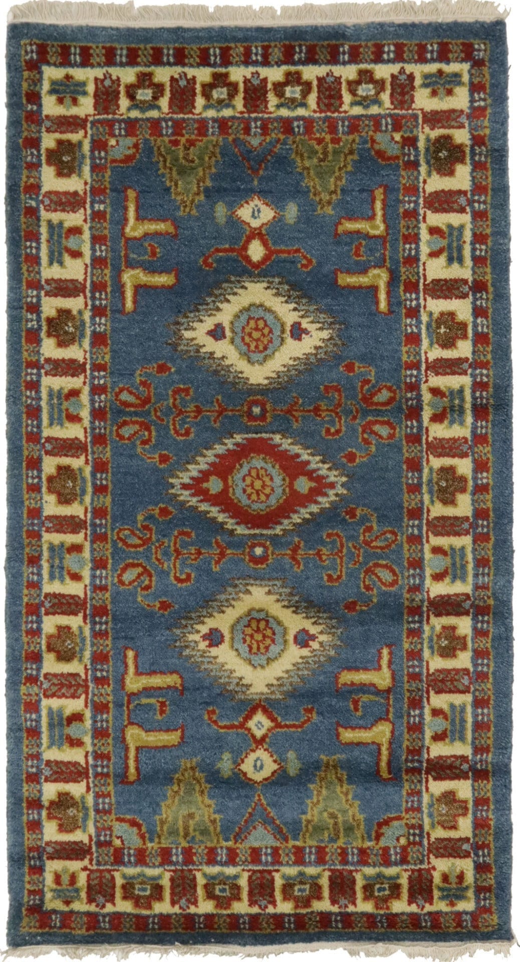 Blue Geometric 2'7X4'8 Kazak Oriental Rug