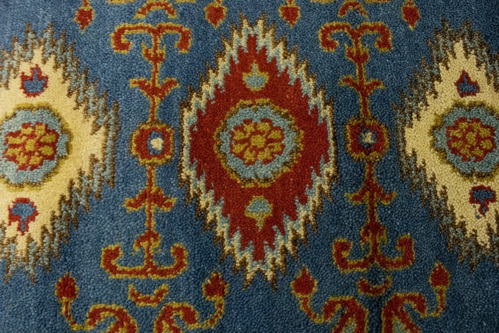 Blue Geometric 2'7X4'8 Kazak Oriental Rug