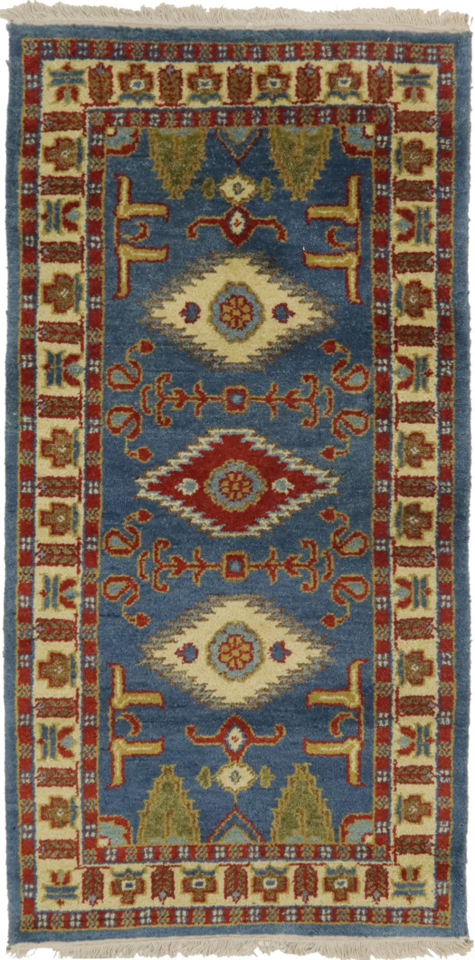 Blue Geometric 2'5X4'8 Kazak Oriental Rug