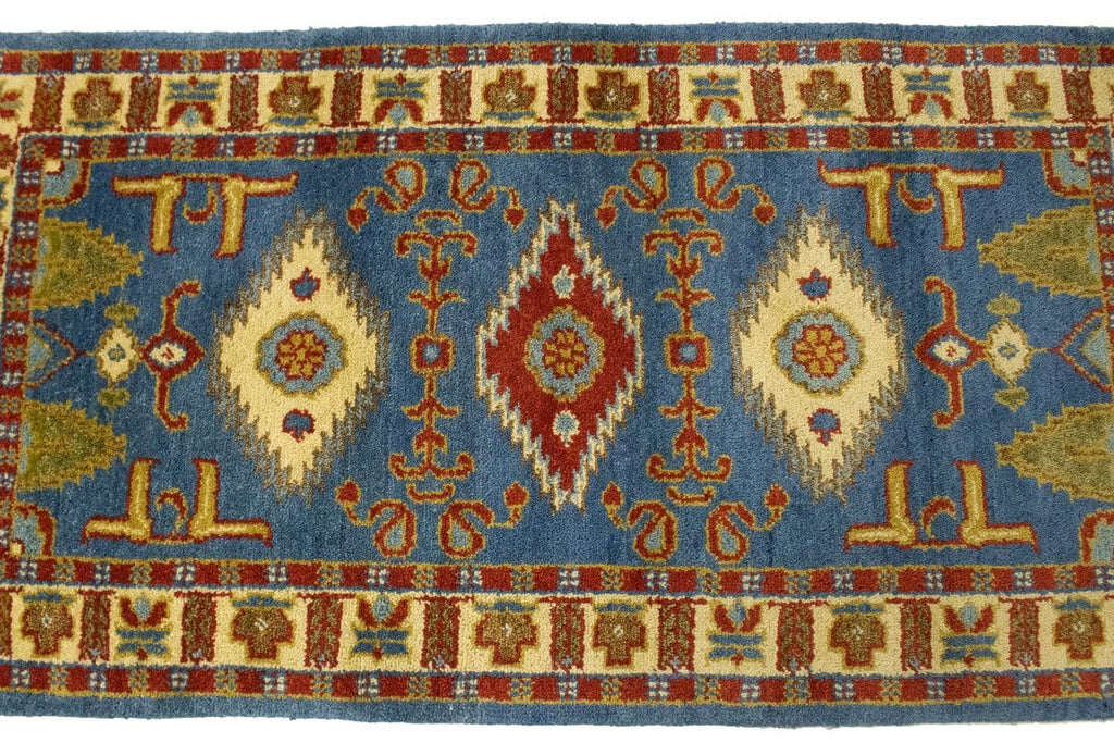 Blue Geometric 2'5X4'8 Kazak Oriental Rug