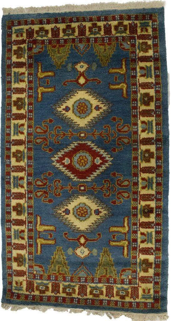 Blue Geometric 2'7X4'7 Kazak Oriental Rug