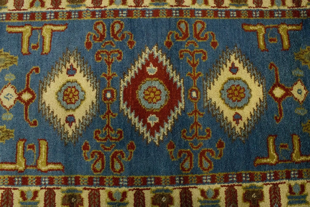 Blue Geometric 2'7X4'7 Kazak Oriental Rug