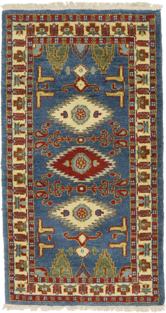 Blue Geometric 3X5 Kazak Oriental Rug