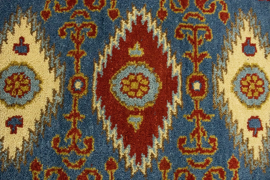 Blue Geometric 3X5 Kazak Oriental Rug