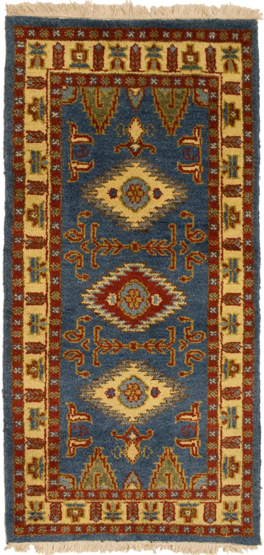 Blue Geometric 2X4 Kazak Oriental Rug