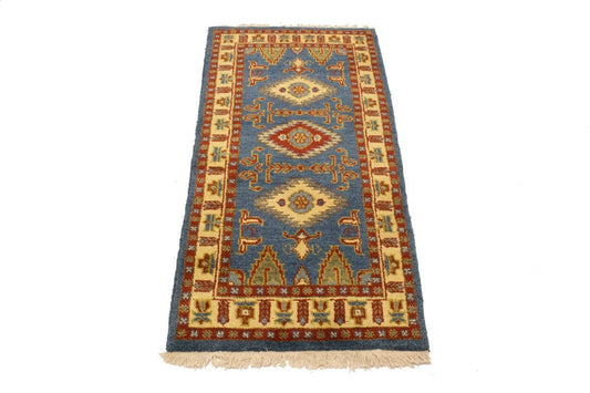 Blue Geometric 2X4 Kazak Oriental Rug