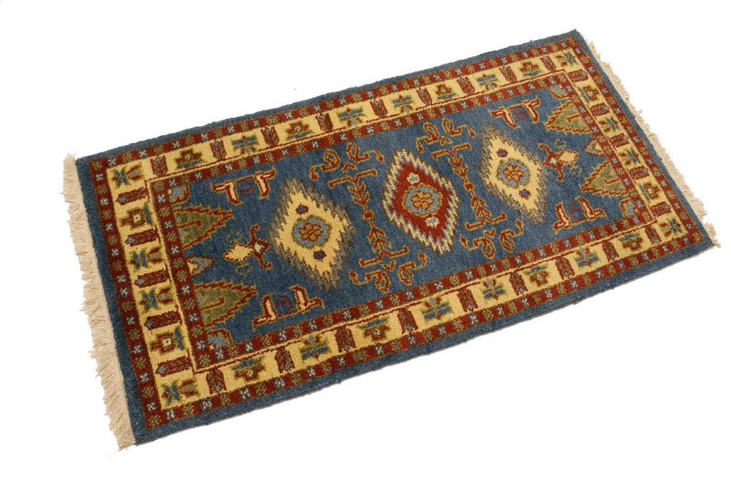 Blue Geometric 2X4 Kazak Oriental Rug