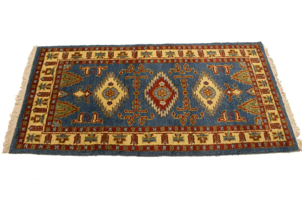 Blue Geometric 2X4 Kazak Oriental Rug