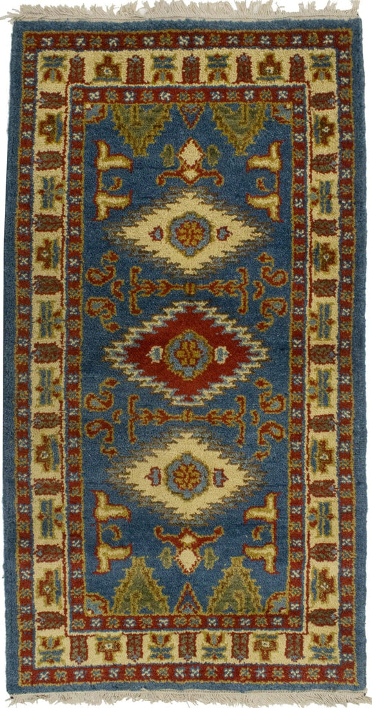 Blue Geometric 2X4 Kazak Oriental Rug