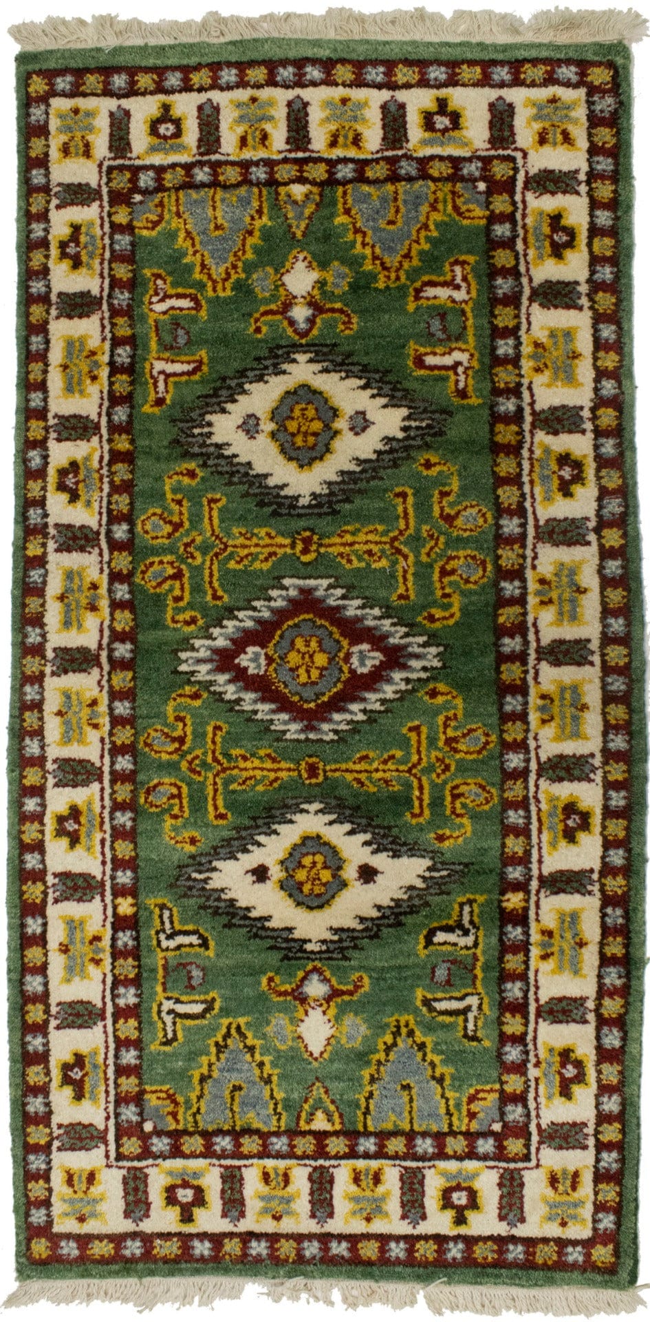 Green Geometric 2X4 Kazak Oriental Rug