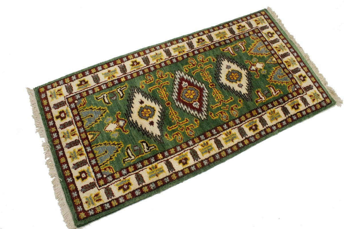 Green Geometric 2X4 Kazak Oriental Rug