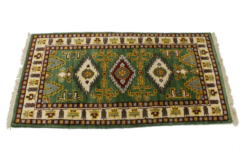 Green Geometric 2X4 Kazak Oriental Rug