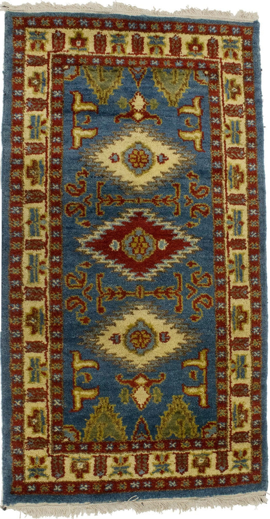 Blue Geometric 2X4 Kazak Oriental Rug