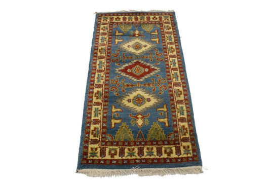 Blue Geometric 2X4 Kazak Oriental Rug