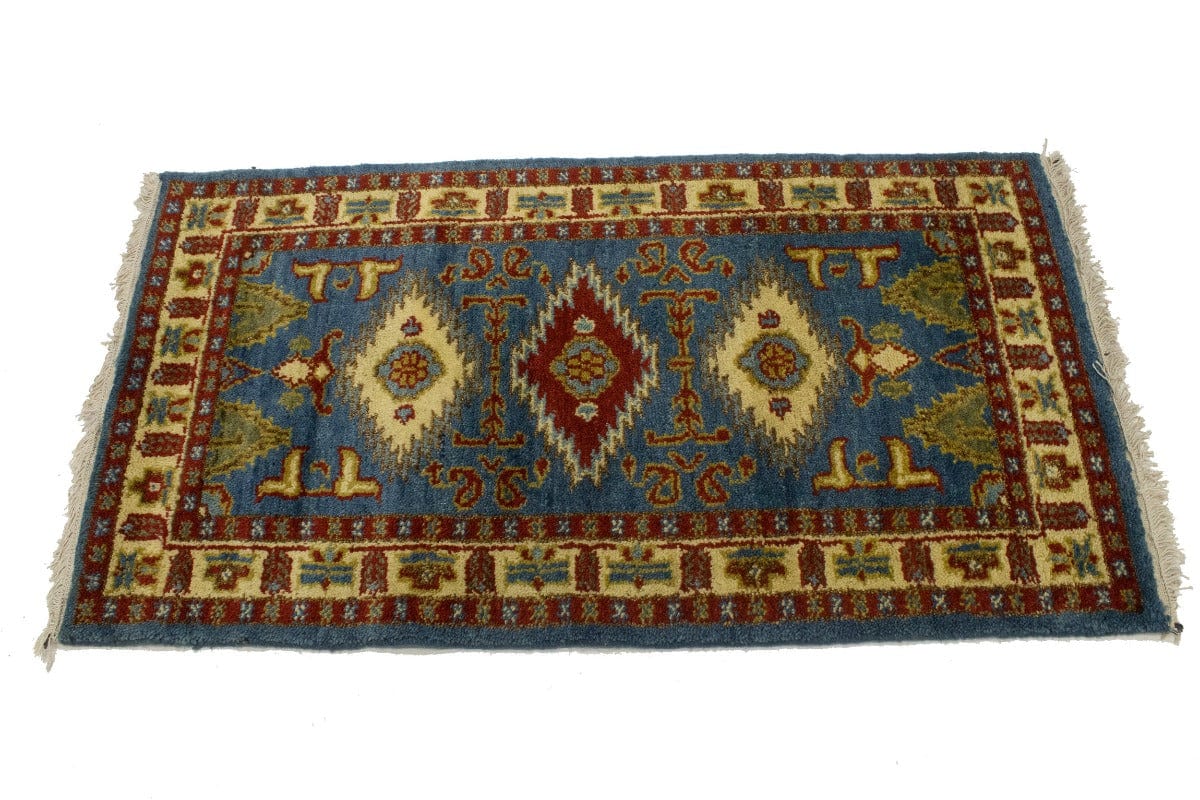 Blue Geometric 2X4 Kazak Oriental Rug