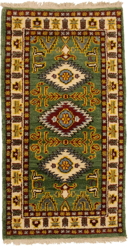 Green Geometric 2X4 Kazak Oriental Rug