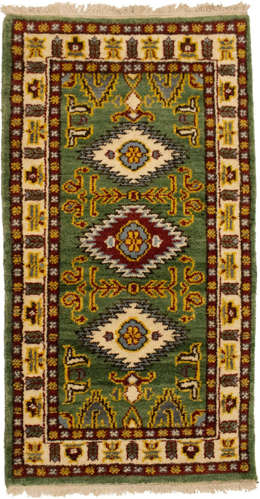 Green Geometric 2X4 Kazak Oriental Rug