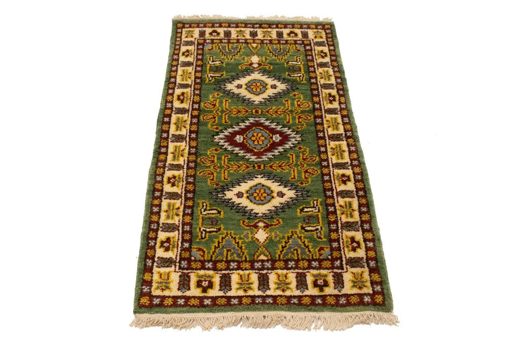 Green Geometric 2X4 Kazak Oriental Rug